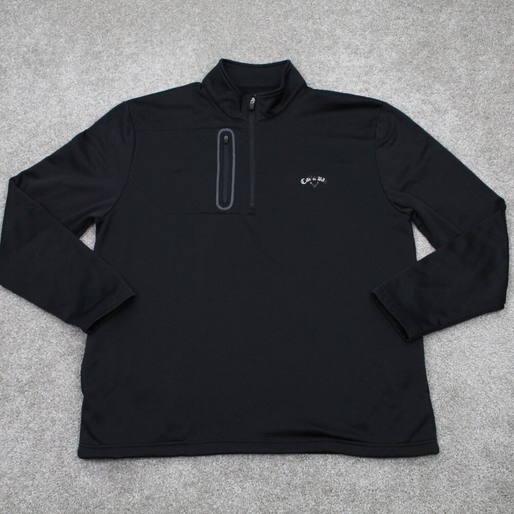 Callaway Sweatshirt Mens XL Black 1/4 Zip 100% Polyester Long Sleeve Pullover‎
